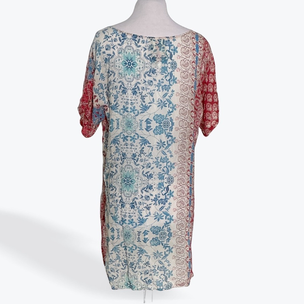 Johnny Was Bayla Tunic XS Blue Red Floral Paisley Cupra Rayon Boho Short Sleeve - Picture 4 of 9